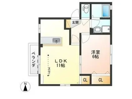 リヴェールI(1LDK/2階)の間取り写真