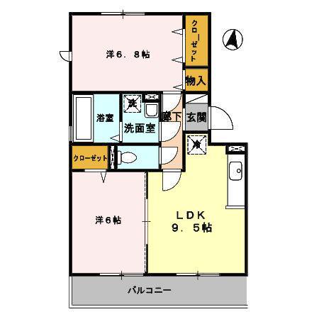 エスペランサ(2DK/1階)の間取り写真