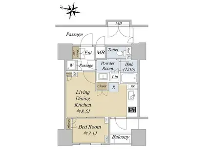 プレミスト渋谷宮益坂(1LDK/5階)の間取り写真