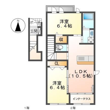 グリーン川島(2LDK/2階)の間取り写真