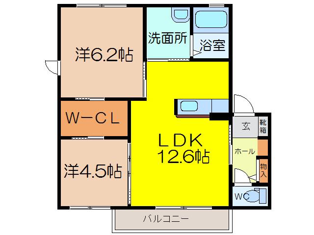ソレイユ武田 A(2LDK/2階)の間取り写真