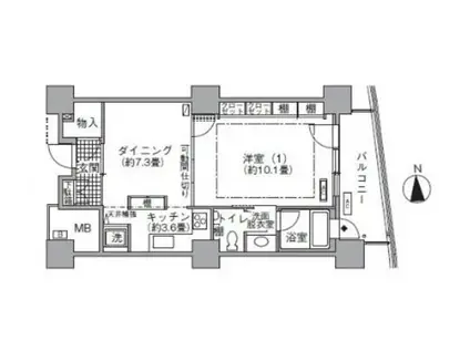 アクティ汐留(1DK/31階)の間取り写真