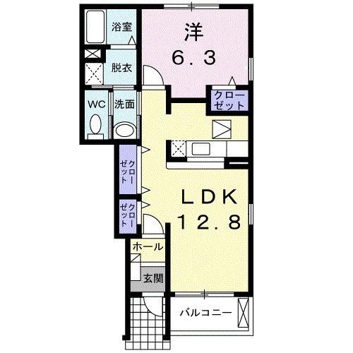 アゼイリア A(1LDK/1階)の間取り写真