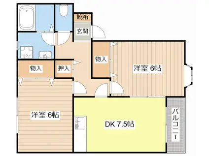 ツインクルみやびA棟(2DK/2階)の間取り写真