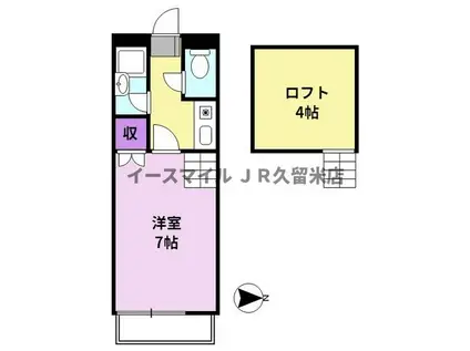 プライマリー久留米大南(1K/1階)の間取り写真