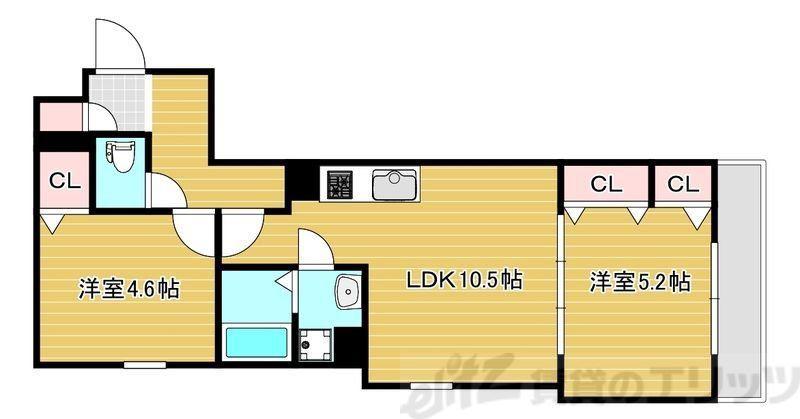 セレニティ豊川A棟(2LDK/3階)の間取り写真