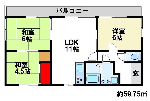 スカイコートB(3LDK/2階)の間取り写真