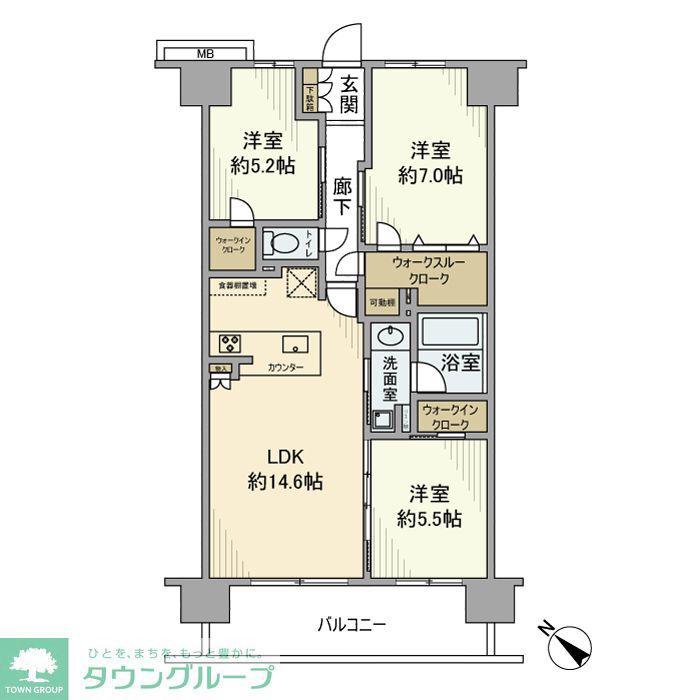 サンクレイドル伊勢原レジデンス ブルームコート(3LDK/14階)の間取り写真