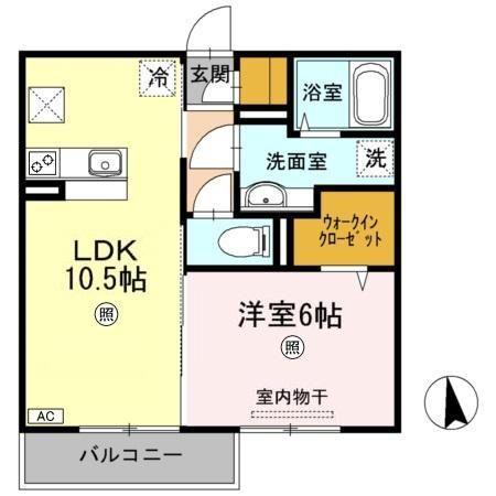 クローバーM B棟(1LDK/1階)の間取り写真