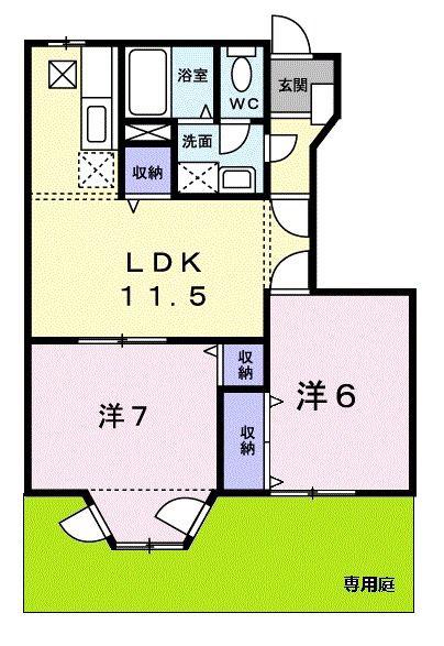 ソレアードM(2LDK/1階)の間取り写真