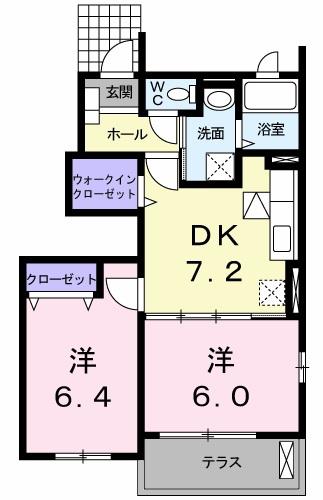 アンジュフランB(2DK/1階)の間取り写真