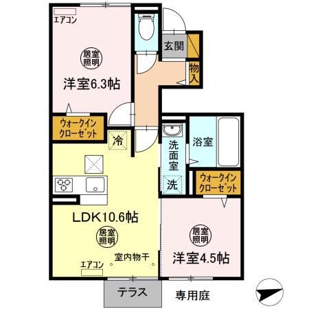 フォルトゥーナSENBA(2LDK/1階)の間取り写真