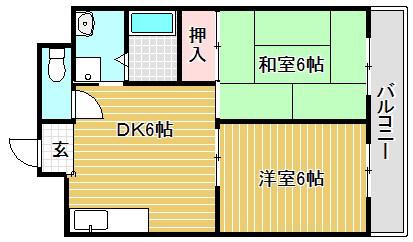 ローベルジーヌ野洲(2DK/5階)の間取り写真