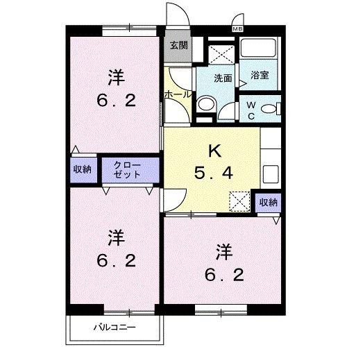 リバーサイドハウスIGB棟(3K/1階)の間取り写真