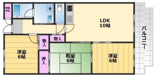 ヴェルテ岸和田(3LDK/1階)の間取り写真