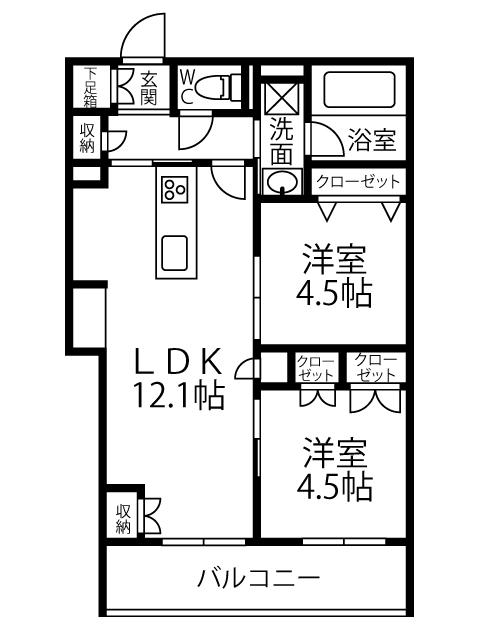 キルシュ ブリューテ 2(2LDK/3階)の間取り写真