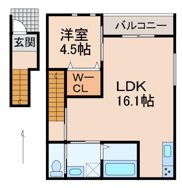 SOLIS北新(1LDK/2階)の間取り写真