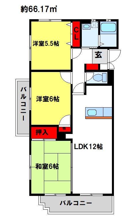 タモンズハートビレッジ(3LDK/2階)の間取り写真