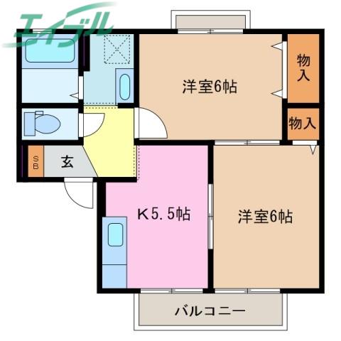 サニーコート黒宮(2DK/2階)の間取り写真