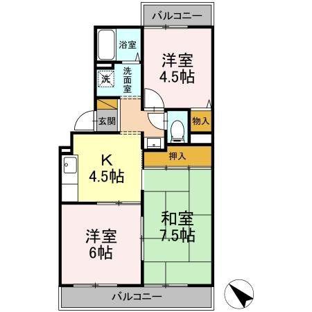 ボア・クレールB(3K/3階)の間取り写真