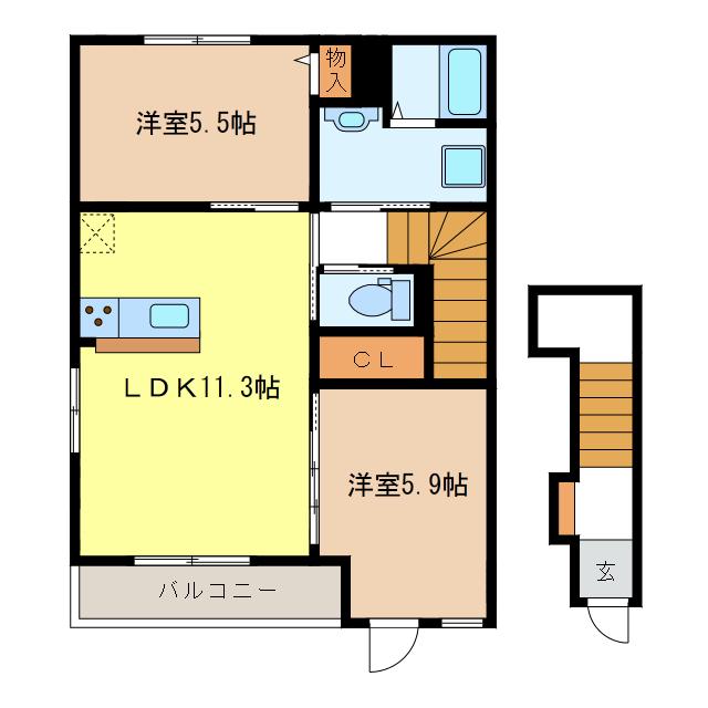 STELLA(2LDK/2階)の間取り写真