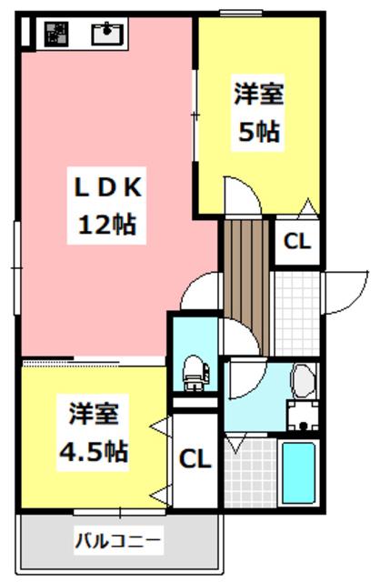 EIJU吹田南正雀(2LDK/2階)の間取り写真