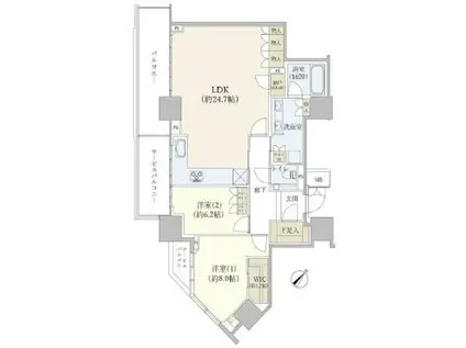 グランドメゾン上町台レジデンスタワー(2LDK/34階)の間取り写真