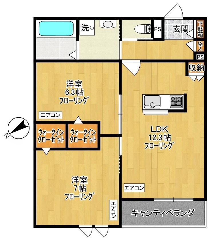 ゲートフロント(2LDK/3階)の間取り写真