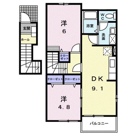 ライトホームズ(2DK/2階)の間取り写真