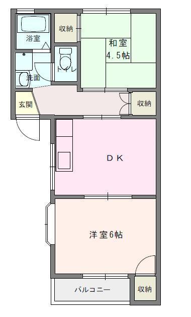 ランドマーク君津I(2DK/1階)の間取り写真