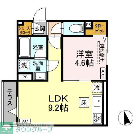 セレスティア羽沢A棟(1LDK/1階)の間取り写真