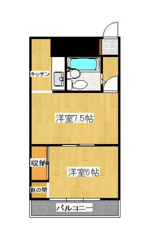 藤塚コーポラス(2K/4階)の間取り写真