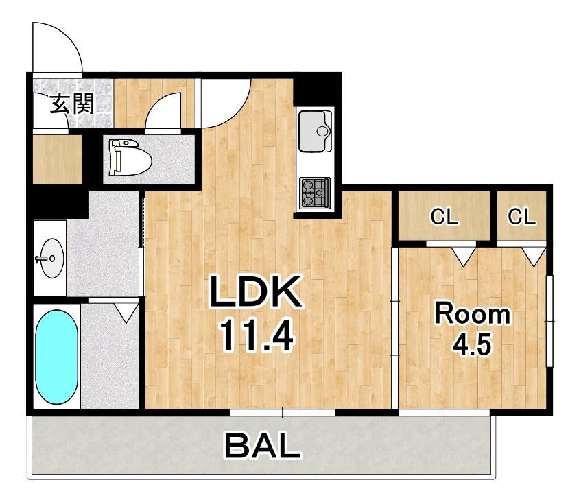 シャルール(1LDK/1階)の間取り写真
