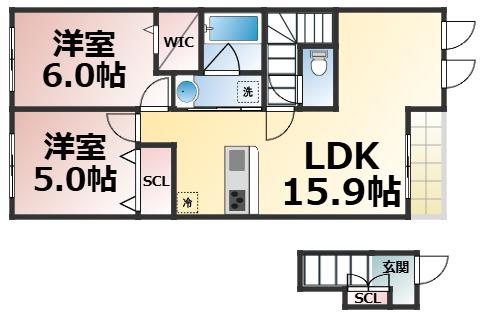 アクアヴァレ(2LDK/2階)の間取り写真