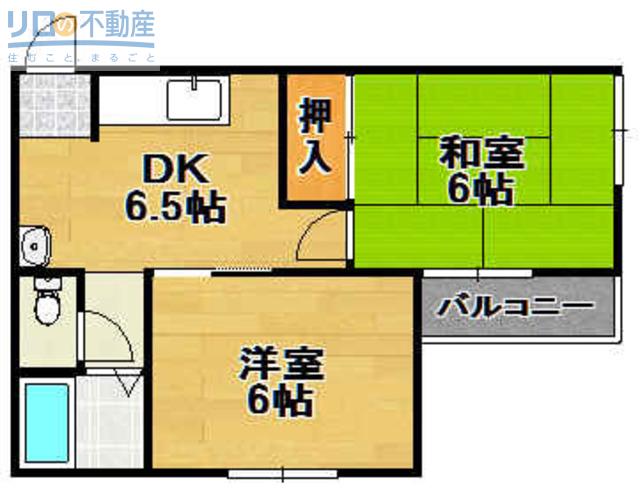 ヴィラ寿(2DK/2階)の間取り写真