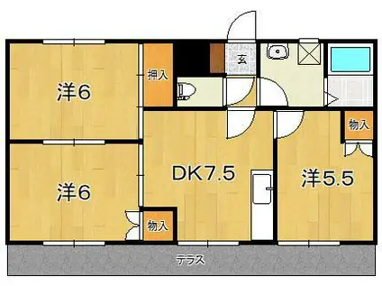 コーポ一の森(3DK/1階)の間取り写真