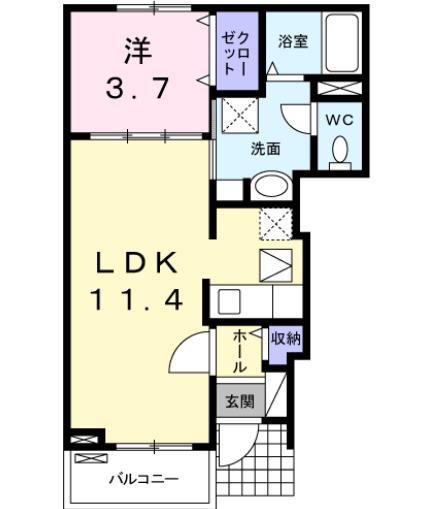 イズムユウ・D(1LDK/1階)の間取り写真