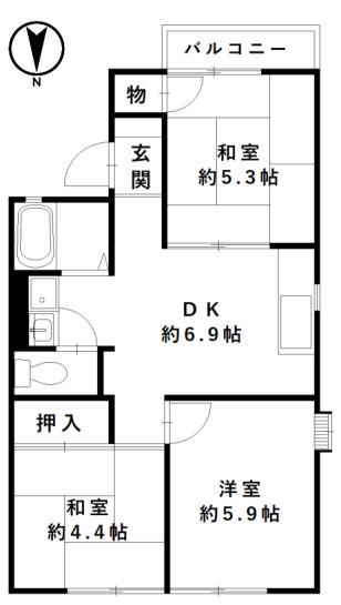 グリーンヒル小金台D棟(3LDK/2階)の間取り写真
