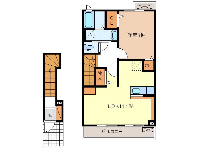 アルドールスカイ(1LDK/2階)の間取り写真