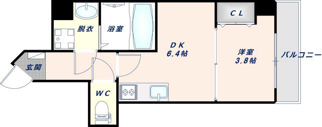 ガルデニア城東(1DK/1階)の間取り写真