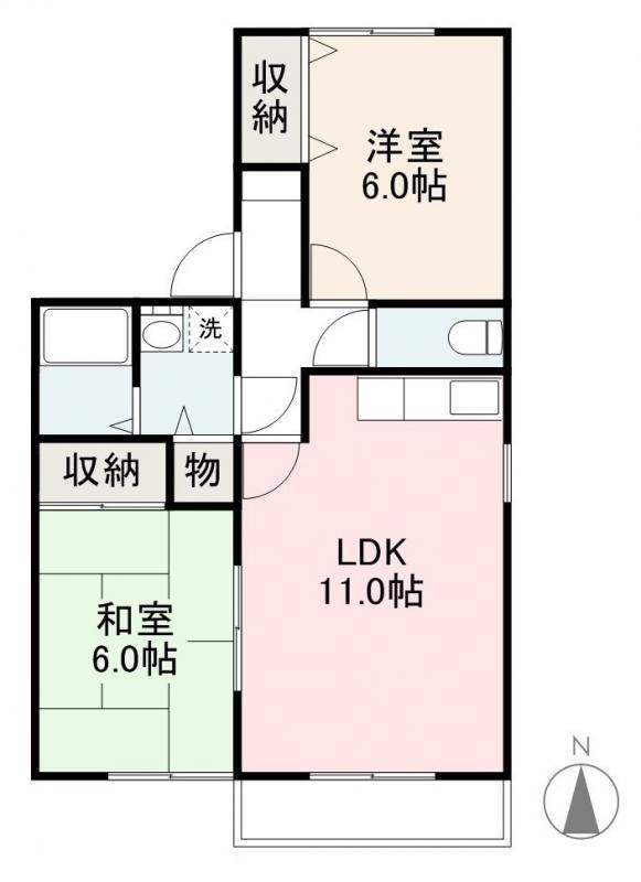 センチュリー香西C棟(2LDK/2階)の間取り写真