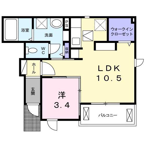 エヴァF(1LDK/1階)の間取り写真