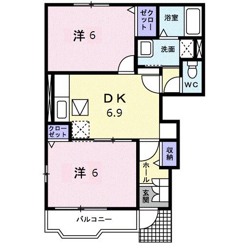 プロムナードB(2DK/1階)の間取り写真