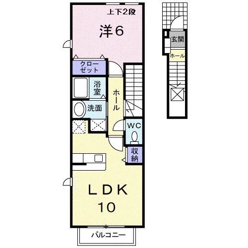 ライフオンホイールズA棟(1LDK/2階)の間取り写真