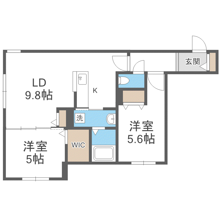アルファスクエア学園前(2LDK/4階)の間取り写真
