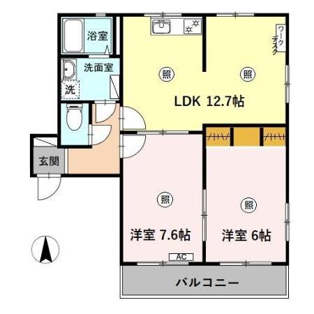 ボヌール羽屋A(2LDK/1階)の間取り写真