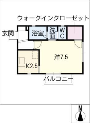 エクシブK(1K/2階)の間取り写真