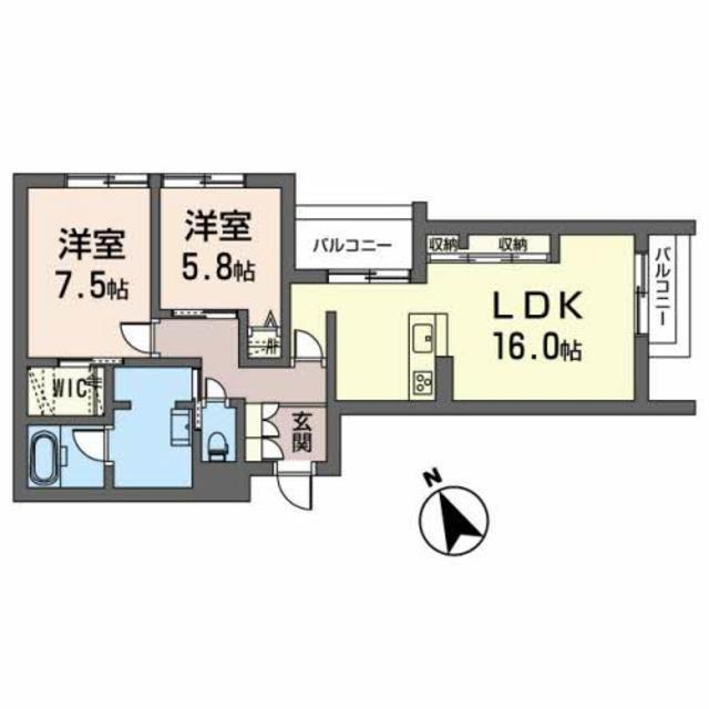 アイクレール(2LDK/2階)の間取り写真