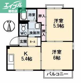 パームヒル A棟(2K/1階)の間取り写真