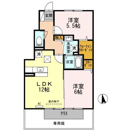 ラ・ルル六条A棟(2LDK/1階)の間取り写真